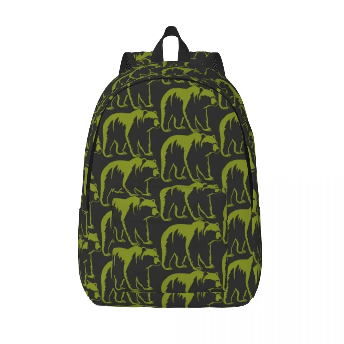 Monochrome Bear Silhouette Backpack Olive Green Cool Backpacks Student Unisex Camping Big School Bags Christmas GiftRucksack