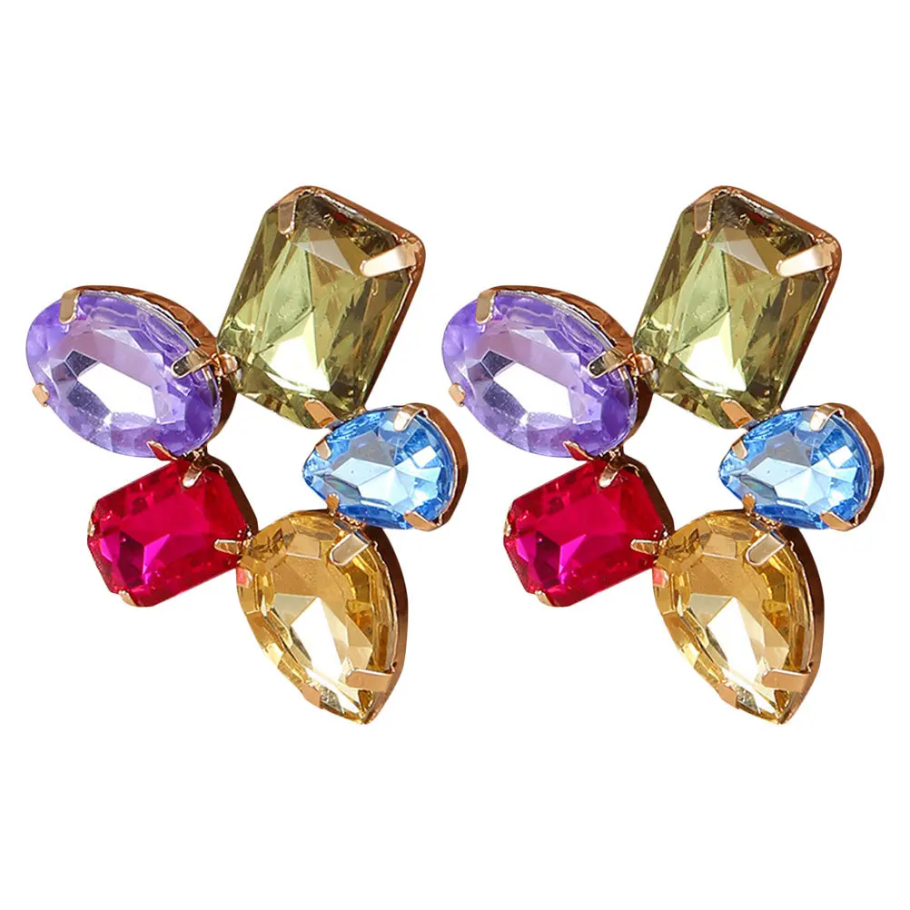 

1Pair Colorful Artificial Diamond Earrings Lightweight Geometric Drop Earrings for Women Fashionable Party Ear Jewelry