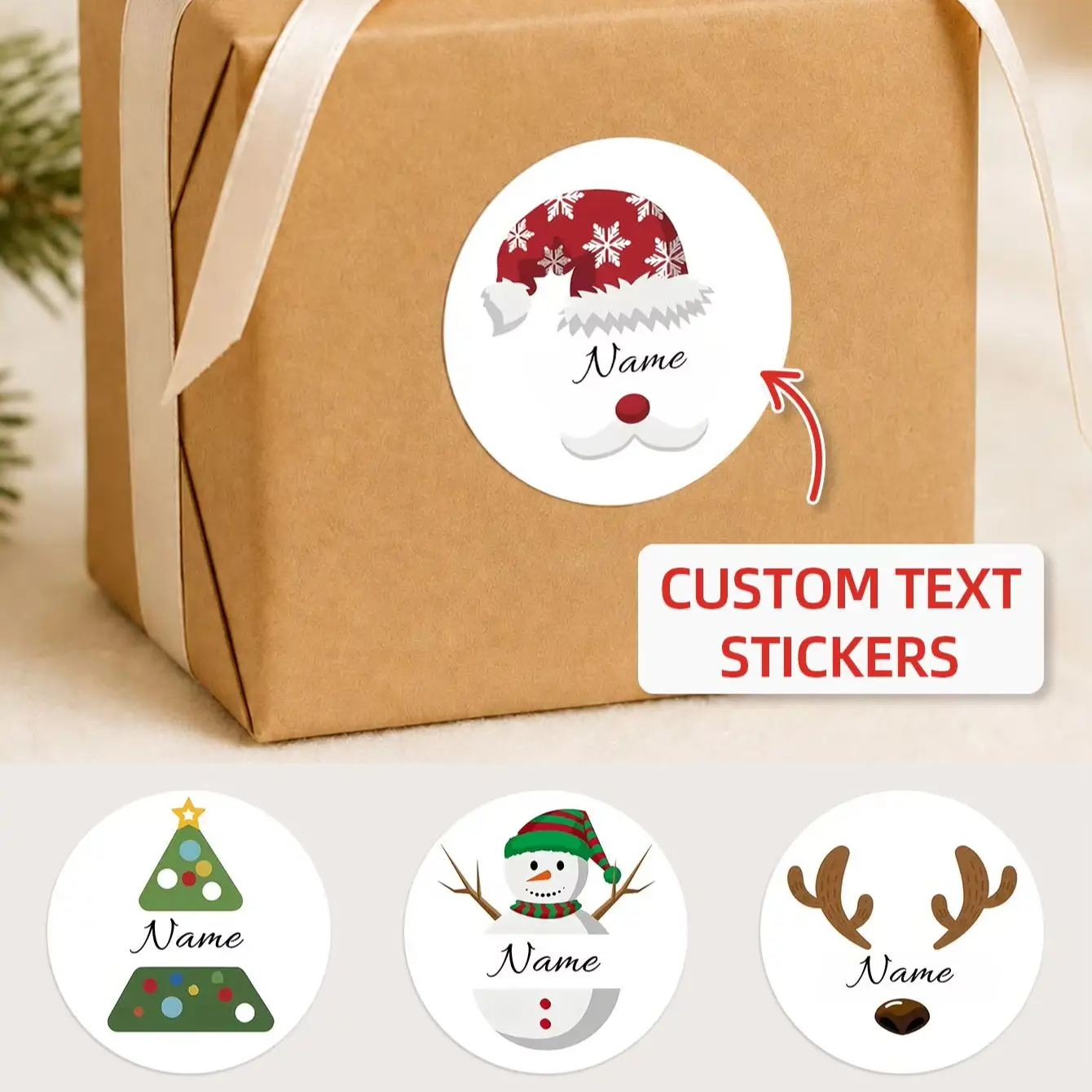 1‑100Pcs Custom Round Christmas Stickers, Personalized Sign Labels for Furniture Accents, Storage Boxes & Shelf Home Decor