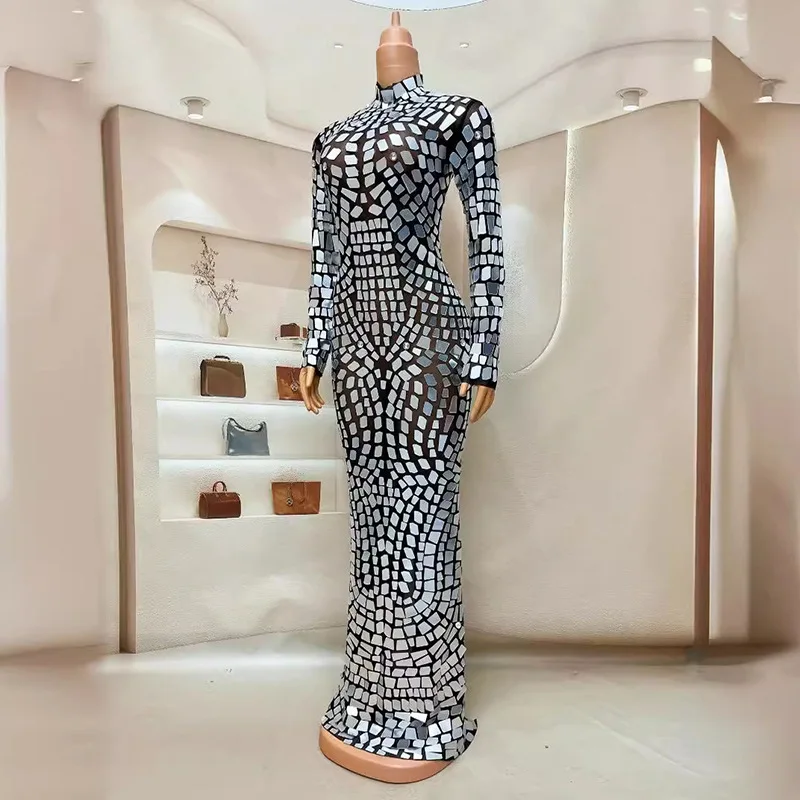 กระจกไนท์คลับบาร์เพชร Slim Dress นักร้อง Dance Party Dress Vestidos De Gala Dama Brillantes Stage Performance Dresses