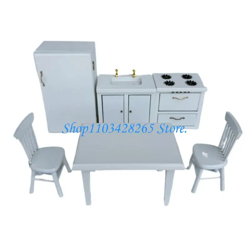 

Dollhouses Kitchen Set with Dining Table Chair Cabinet for 1/12 Scene Decoration G2TE