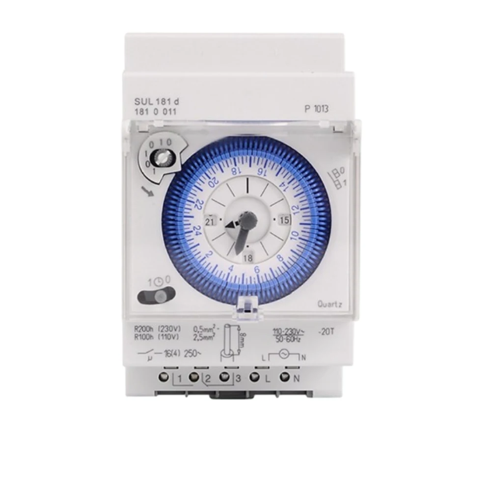 

SUL181D Mechanical Timer Switch 96 Times On/Off Per Day Time Set Range 15 Mins Timer Mechanical 24H Timer Quartz Controlled