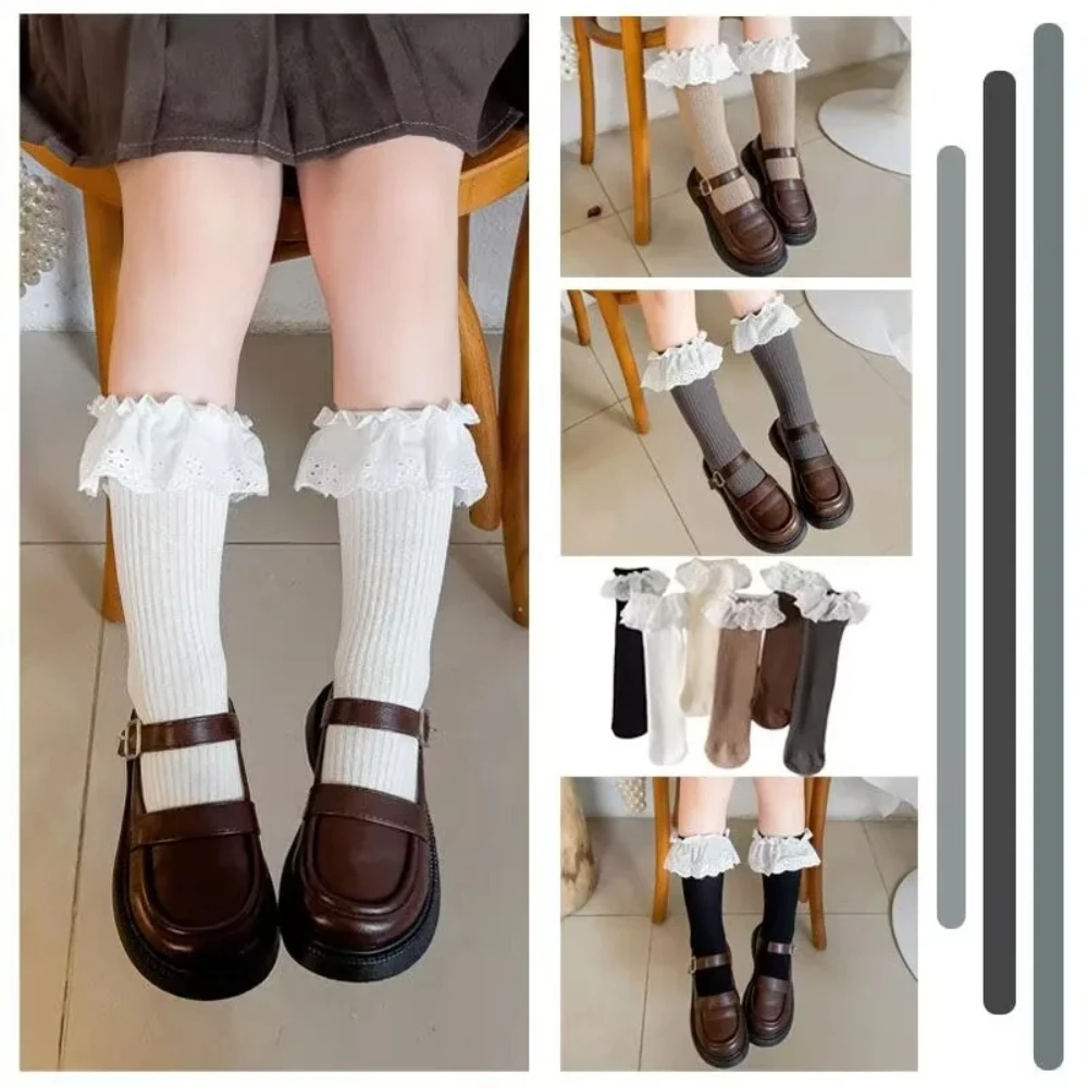 Baby Hohe Socken Doppel Nadel Flügel Kinder Socken Einfarbig Gekämmte Baumwolle Zubehör Mädchen Pile Socke