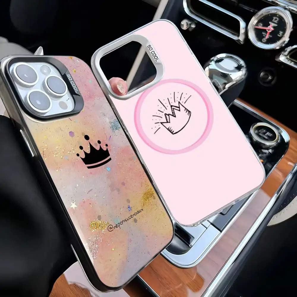 

Elegant Sigle Crown Phone Case For iPhone 16,15,14,13,12,11,Mini,Pro,MAX Black Matte Shockproof Cover