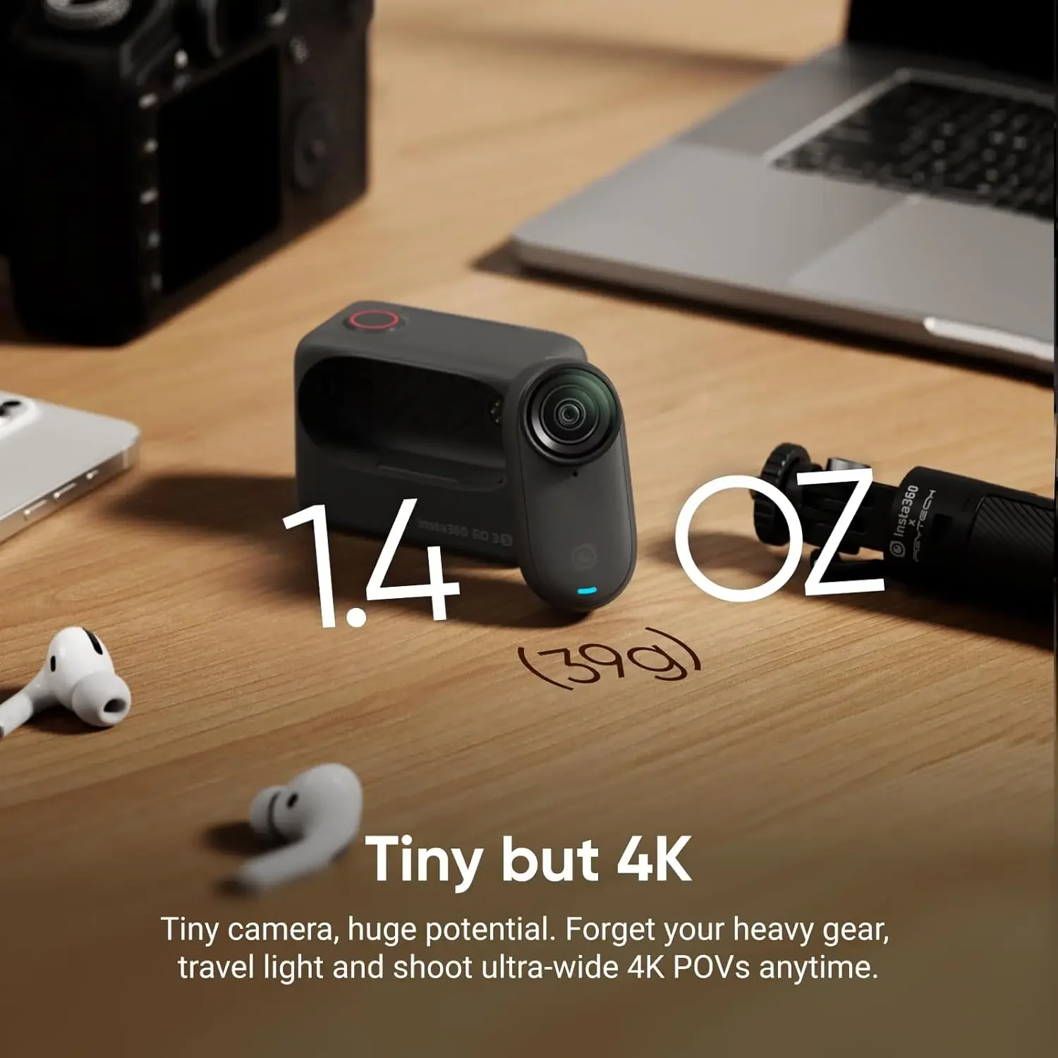 

GO 3S - 64 GB Black 4K Tiny Portable Vlogging Camera, Hands-Free POVs, Mount Anywhere,