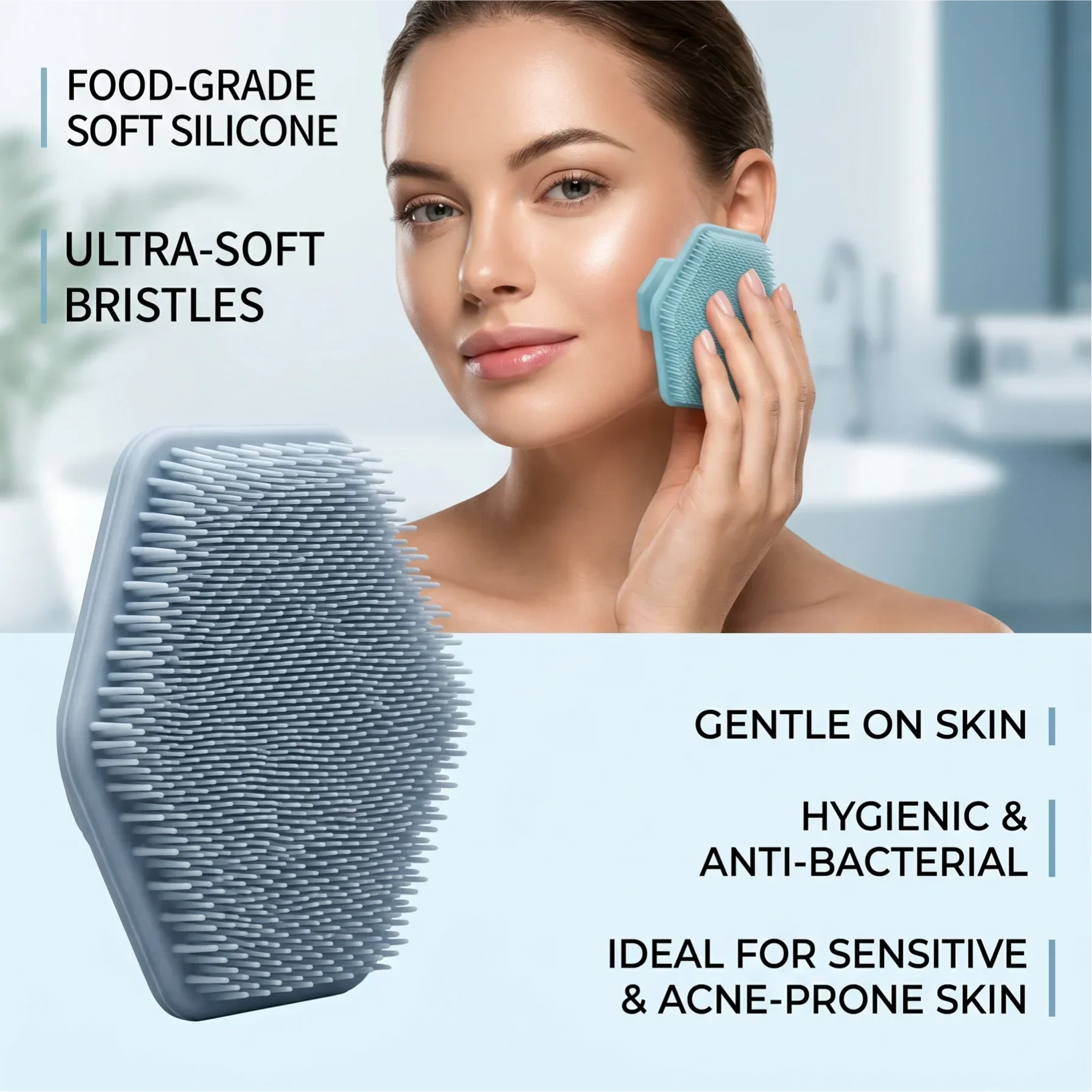 Silicone Face Cleansing Brush, Soft Bristles Exfoliating Scrubber, Deep Pore Cleaning Facial Massage Tool for Sensitive Skin
