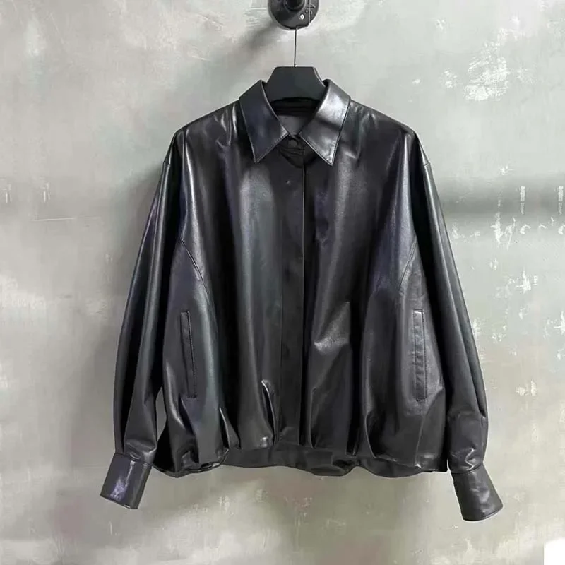 정품 가죽 자켓 느슨한 스타일 여성 코트 봄 새로운 패션 야채 무두질 가죽 터키에서 수입