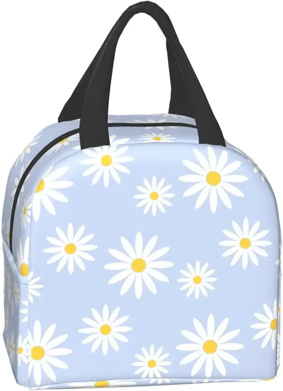 Daisy Flower Lun Bag Small Insulated lun Box with Front Pocket Cute Lu n Bags Freezable Bento  Women Men