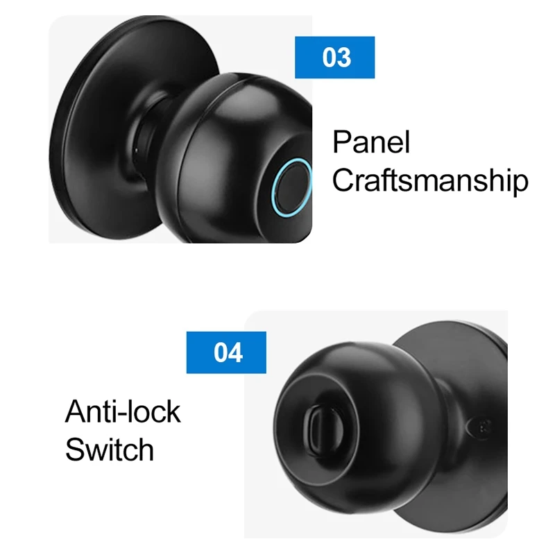 สมาร์ทบอลล็อค ล็อคประตูด้วยลายนิ้วมือ ปลดล็อคด้วยแอพพลิเคชั่น บลูทูธ สำหรับประตูไม้ในอพาร์ทเมนต์ สำนักงาน และห้องพัก