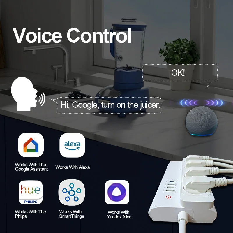 Smart Power Strip Zigbee 3.0 16A PD20W Fast ChargingSmart Multiple Socket Wall Mounted Timer Voice Control and Remote Control