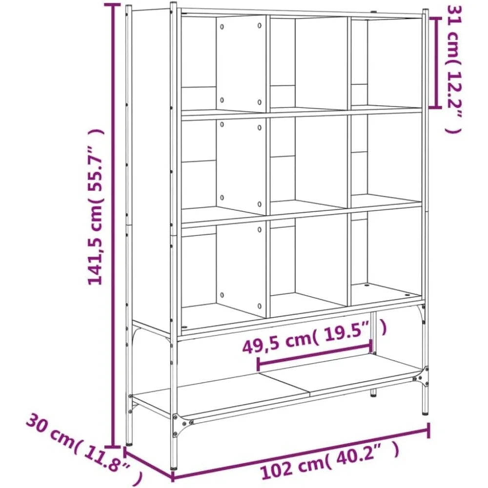 Librería de madera negra: estantería independiente, estantería, estante de almacenamiento y divisor de ambientes - 40,2x11,8x55,7 pulgadas