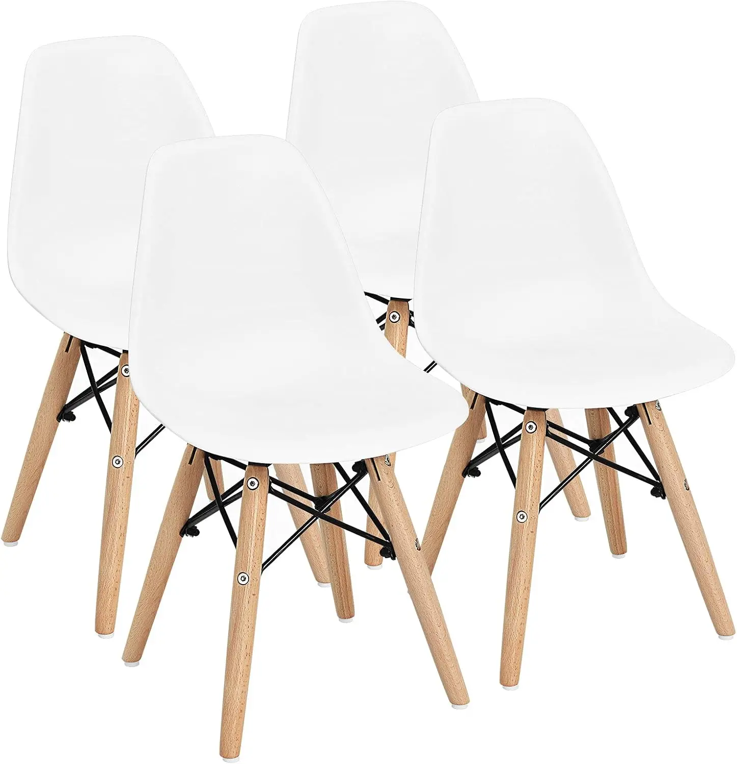 Mini chaise pour tout-petit avec pieds en bois massif, chaise d'étude en plastique du milieu du siècle, base en acier métallique, dossier incurvé, taille DSW, 4 pièces