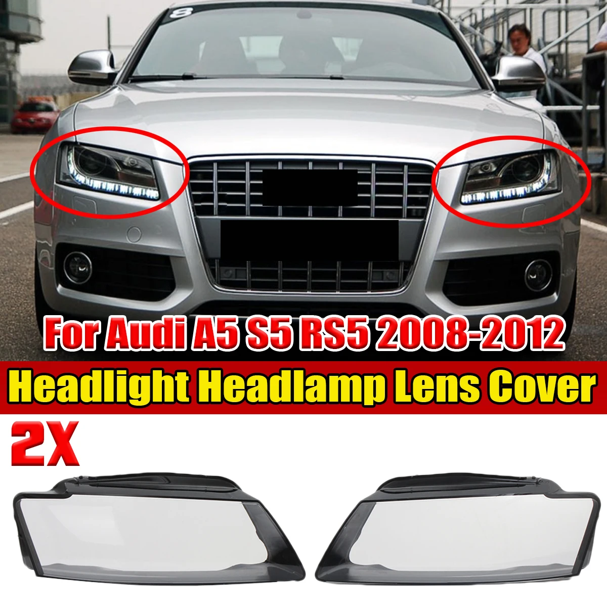 

Left/Right Front Headlight Lens Cover For Audi A5 S5 RS5 2008 2009 2010 2011 2012 Clear Car Headlamp Cover Lamp Hood