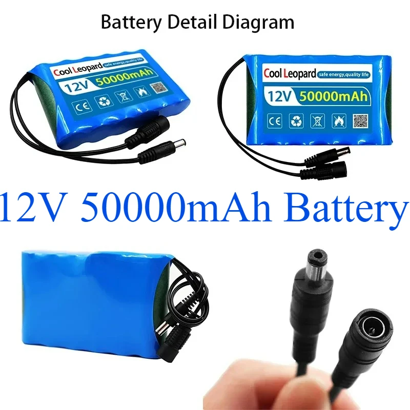 

Original New Portable 12V Battery,20000mAh 30000mAh 50000mAh Rechargeable Lithium-ion 18650 Battery Pack, DC 12.6V Charger