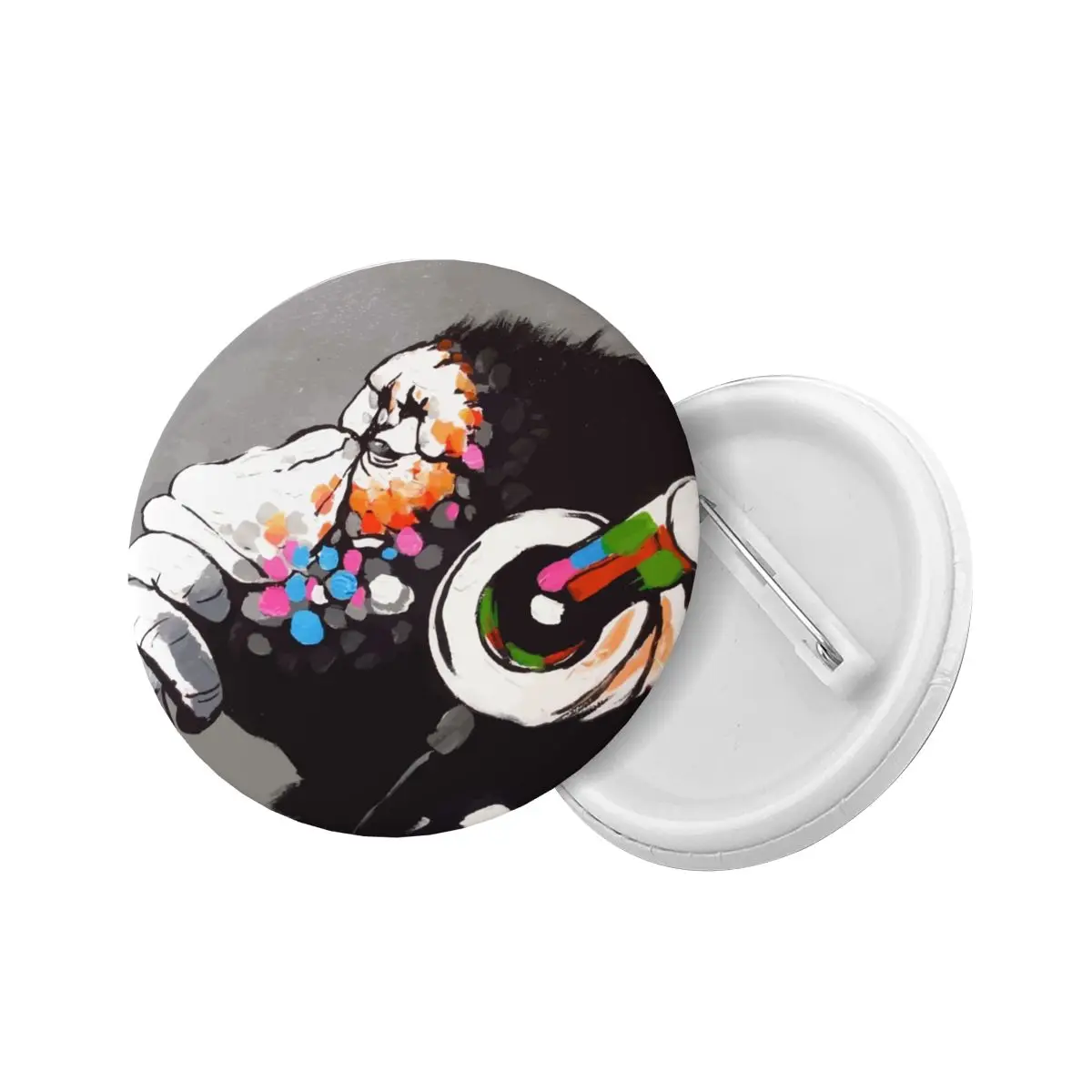 Custom Banksy DJ Monkey Thinker With Headphones Button Pin for Clothes Street Pop Art Badges Brooches Pinback Gift