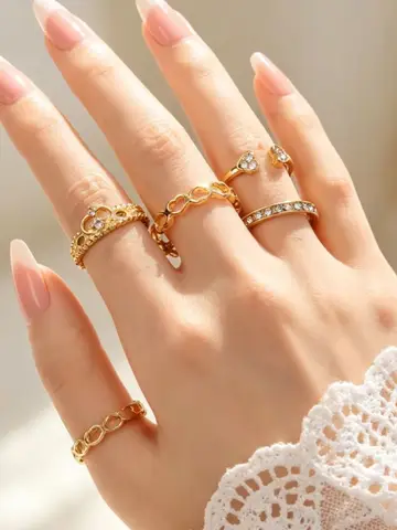 20/30/50Pcs/Lot Elegant Bohemia Heart Moon Rings Set For Women Mix Style Fashion Jewelry For Birthday Daily Wear Wholesale