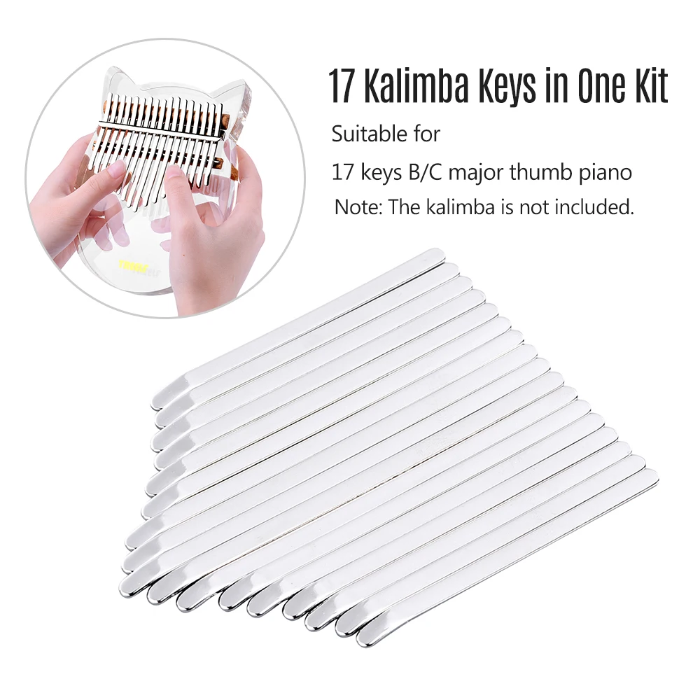 LINGTING 17  Keys Thumb Piano Keys Replacement Kit Manganese Steel with Stickers for 17 Key B/C Major