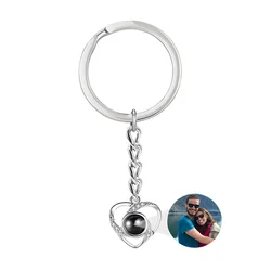 Customized Photo Projection Keychain For Women Men Heart Pendant Keychain With Picture Inside Valentines Day Gifts Jewelry