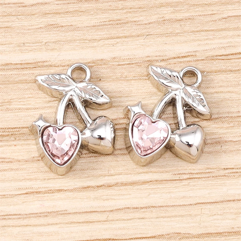5 Stück 10x12mm Niedliche Kristall-Legierung Frucht-Kirsch-Anhänger für Schmuckherstellung, Ohrringe, Halsketten, Armbänder, DIY-Bastelgeschenk – Detail 6