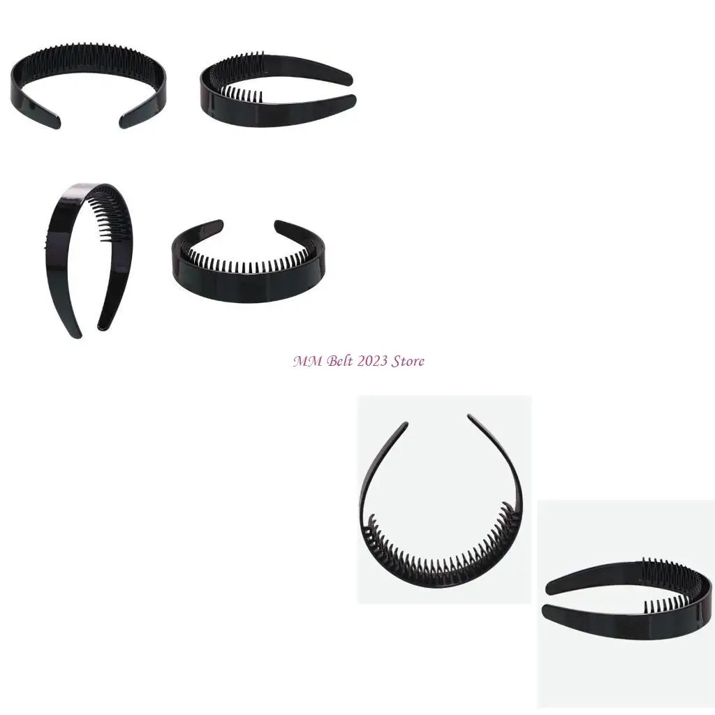 

49ME Black Plain Hairband Toothed NonSlip Hairband Teeth Grip Headbands