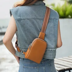 Unisex small chest bag 2024 new soft leather waist bag mobile phone bag fashionable and versatile women's one shoulder crossbody