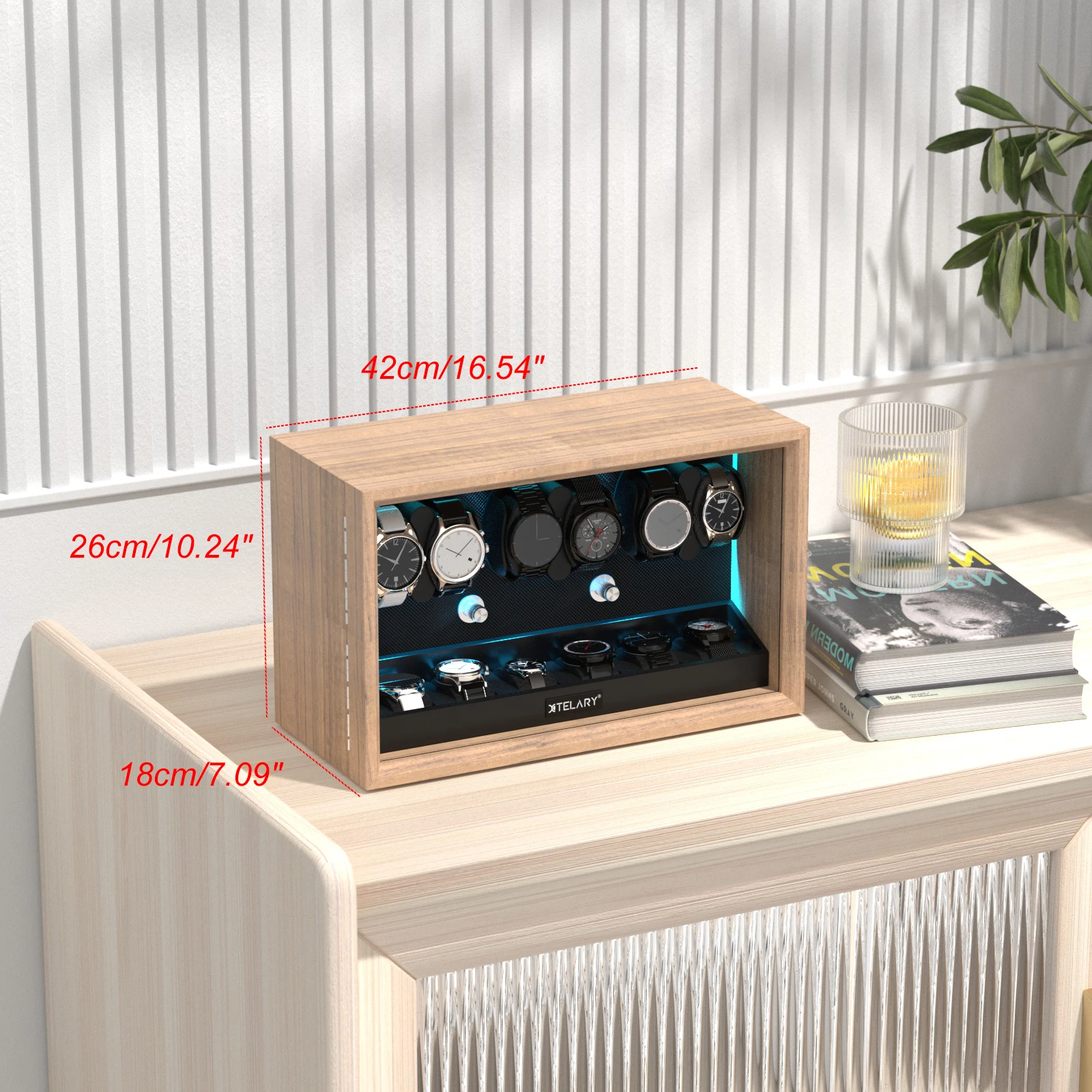 Watch Winder For 6 Automatic Watches Mechanical Watches Rotator with 6 Extra Cabinet Storage Display Boxes - Grain