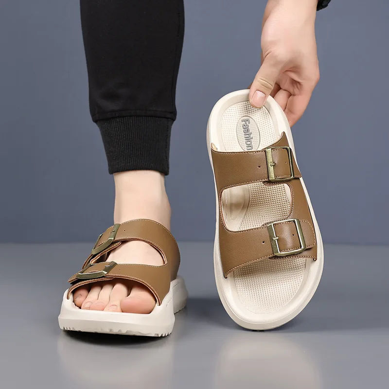 Summer Double Button Men's Slippers Outdoor Sports Men's Beach Sandals Light Luxury Casual Thick Soled Men's Shoes