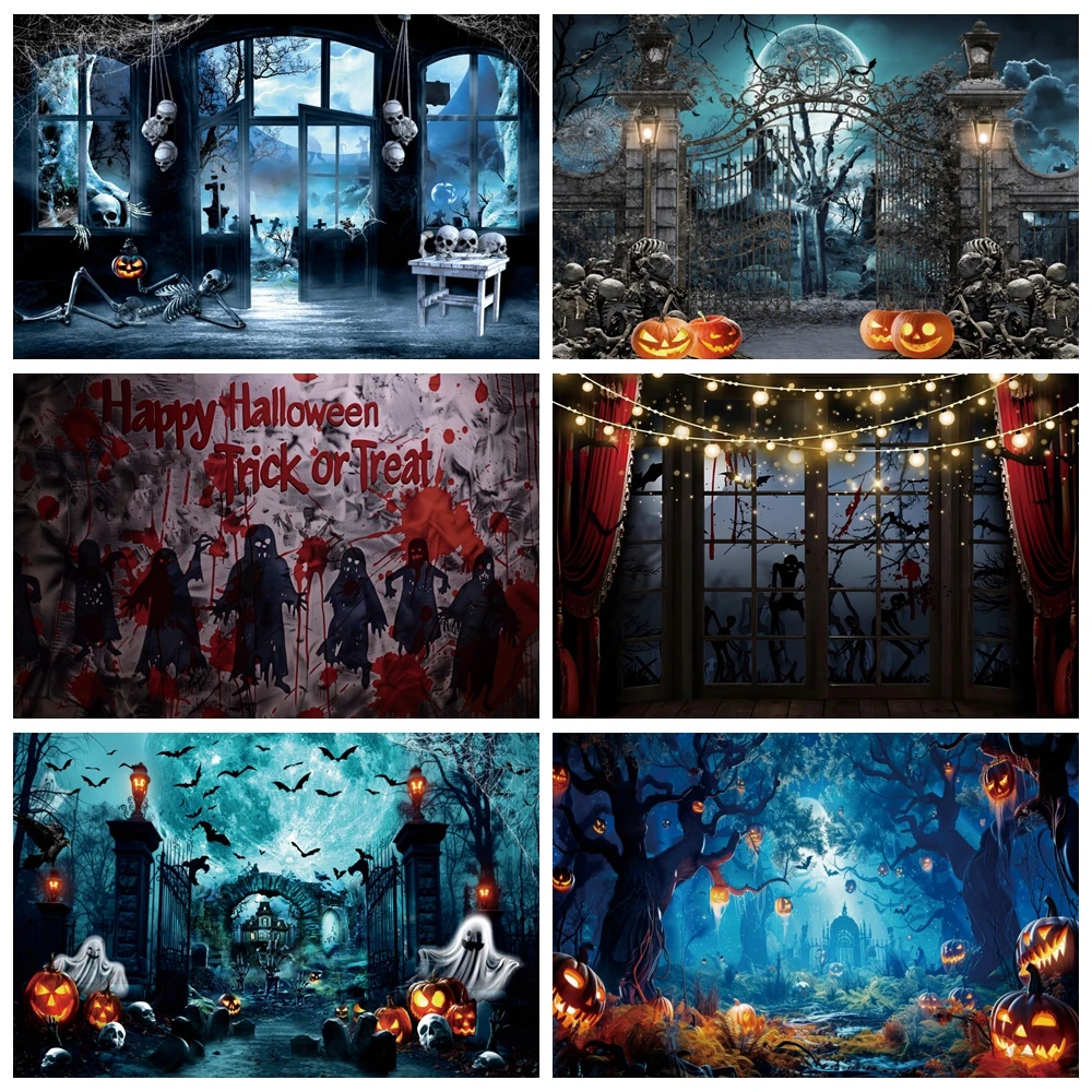 

Halloween Backdrop for Photography Horror Skull Pumpkin Bloody Hands for Background Banner Party Decor Supply Photo Booth Wall