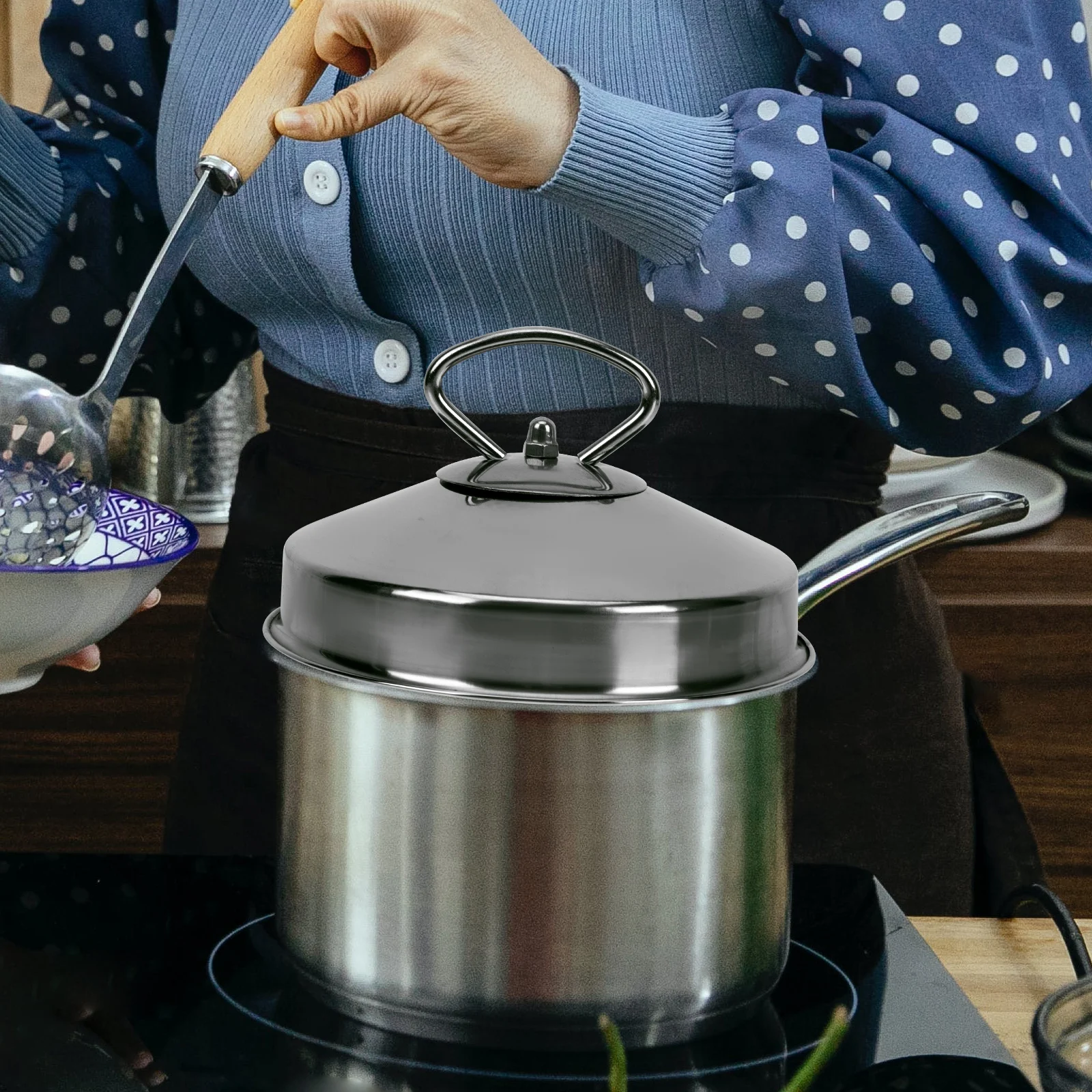 

1pc Steamer Lid Dome Pot Cover Thick Heat-Resistant Handle For Oil Splatter Protection Kitchen Cooking Home Restaurant Use