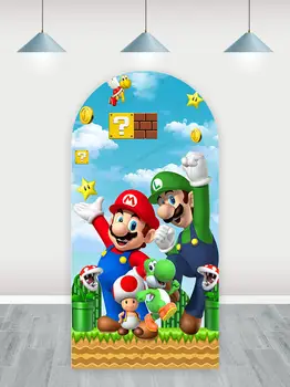 Super Mario Brothers Arch pozadí pro děti narozeninové dekorace chlapci oboustranné fotografické pozadí polyesterové studiové rekvizity 10 nejlepší prodej Záclony Super Mario - №10