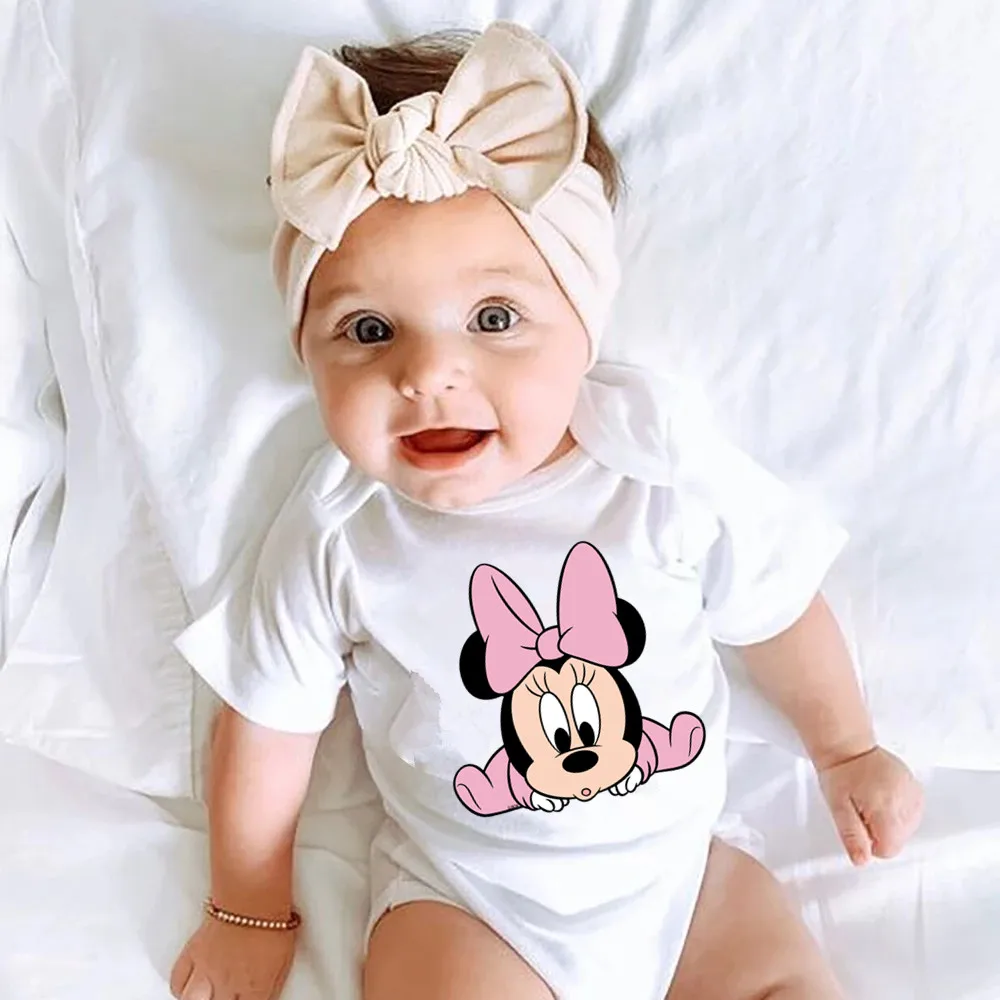 New Minnie Mouse Baby Girl Clothes Summer Short Sleeve Bodysuit for Newborns 100% Cotton Baby Clothes New Born Romper