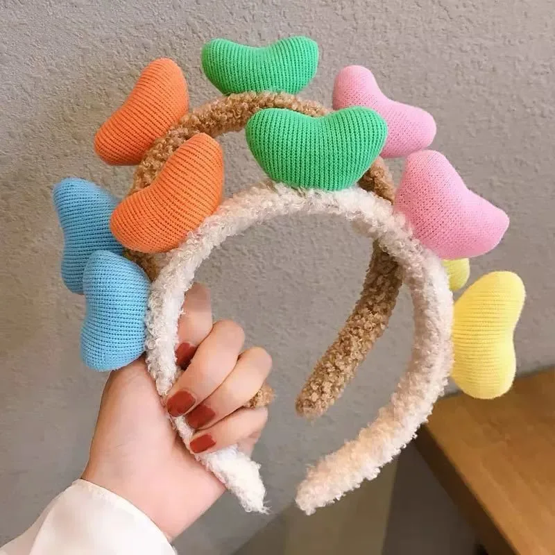 Girls' Sweet Love Fashion Hairband Women's Face Wash Makeup Candy Color Plush Headband Hair Accessories