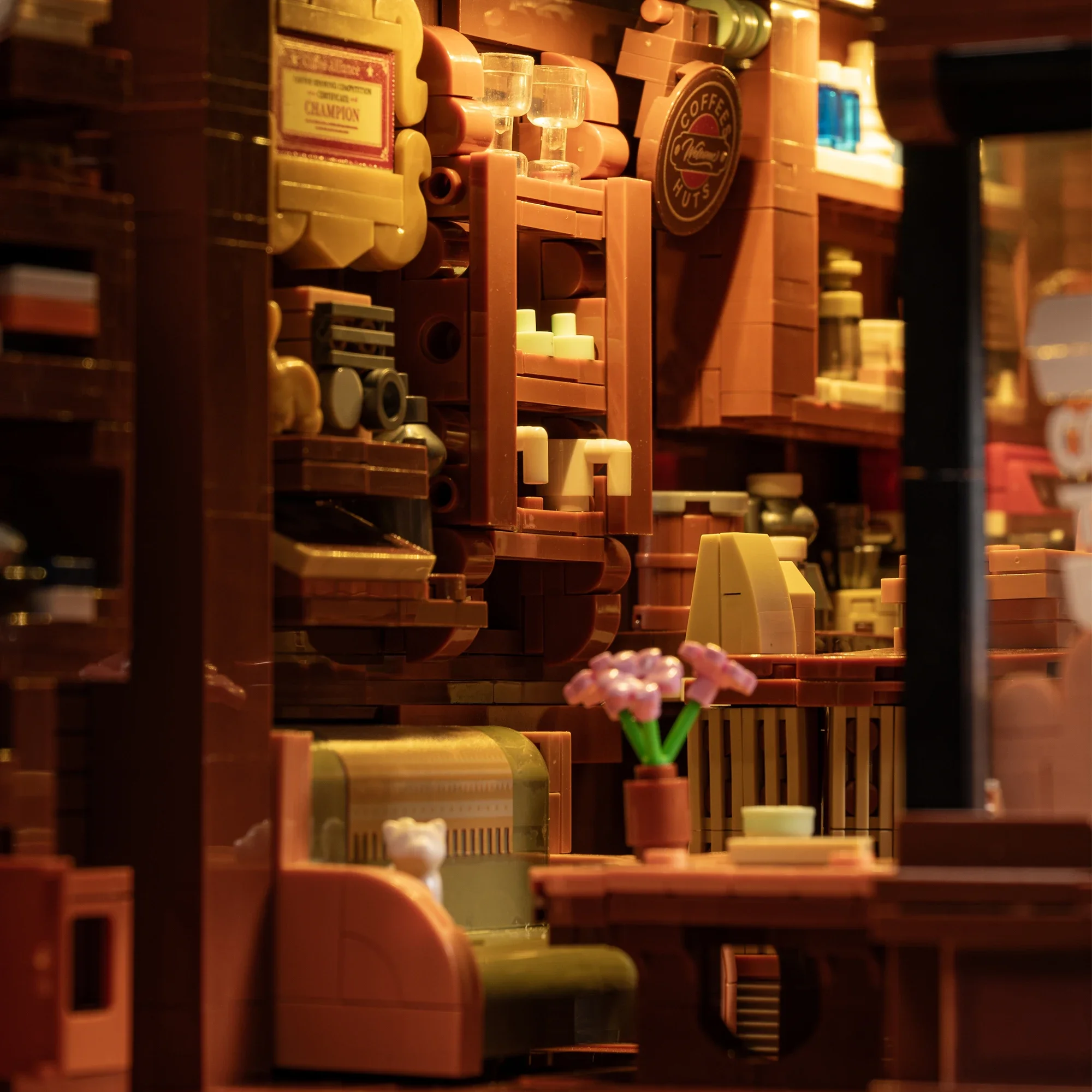 مكعبات بناء مقهى على الطراز الأمريكي مع ضوء 1904 قطعة عرض الشارع ريترو مقهى مخزن وحدات الطوب لعب هدايا للأطفال والكبار #5