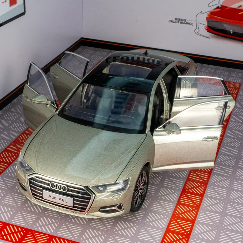 1:24 modelo de carro em liga Audi A6L, portas e capô do motor, porta-malas pode ser aberto, presente de carro de brinquedo para meninos