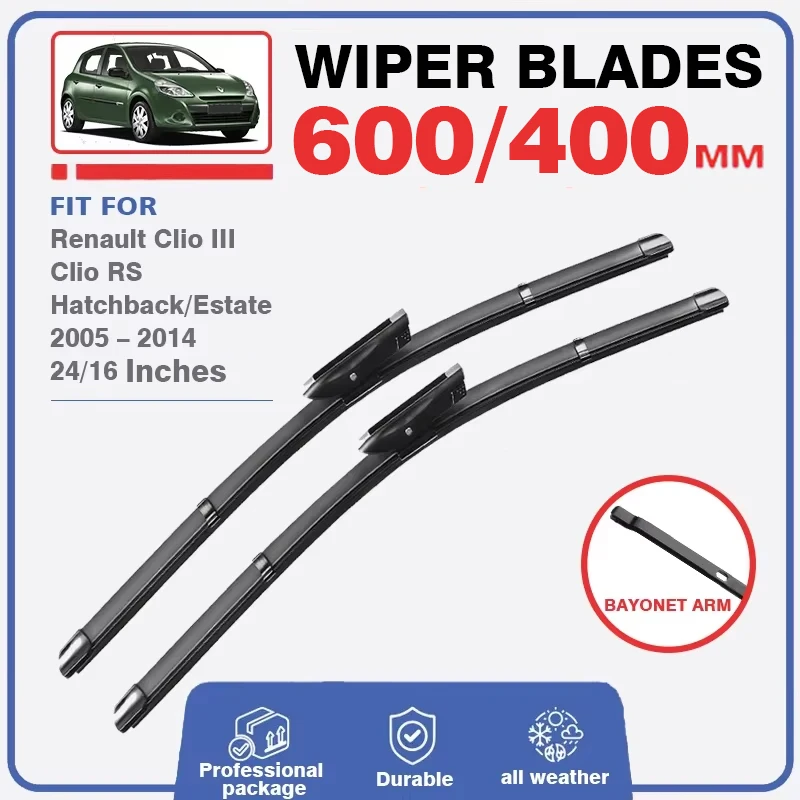 Front Rear Windshield Windscreen Wiper Blades For Renault Clio 3 III MK3 RS Window Hatchback Estate 2005 - 2014 2011 2010 2009