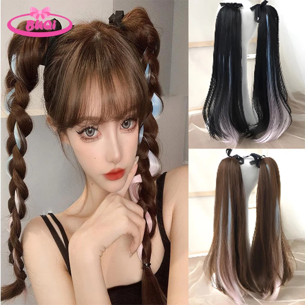 BUQI Straight Ponytail Chip-in Hair Extensions Synthetic Hair Fiber Heat-Resistant Natural Wave Ponytail Hair Extensions