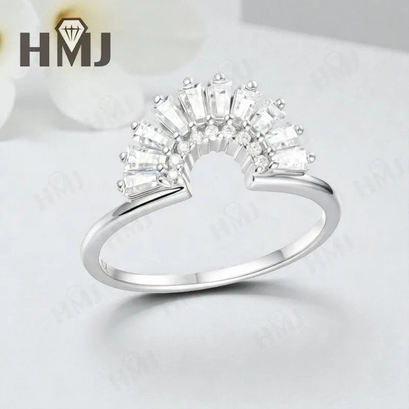 Sector Finger Ring with D Color Tifang-shaped Moissanite 10k 14k 18K Gold Plated 925 Silver for Daily Party Fine Jewely Gift