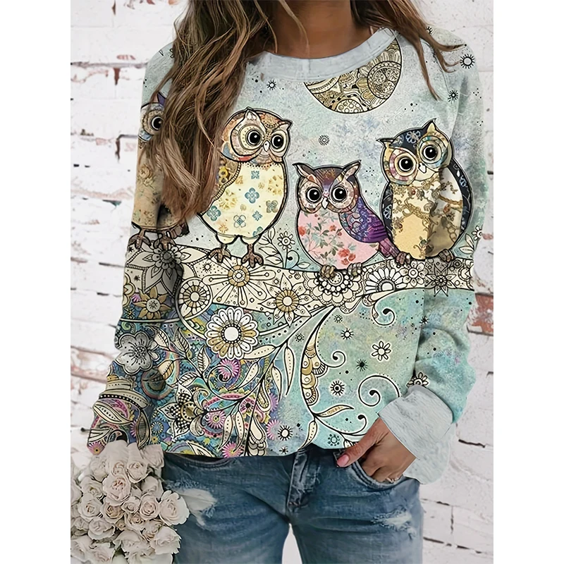 New Owl Animal 3D Print Sweatshirts Autumn Winter Women Casual Long Sleeve Hoodies Y2k Streetwear Pullovers Tops Female Clothing