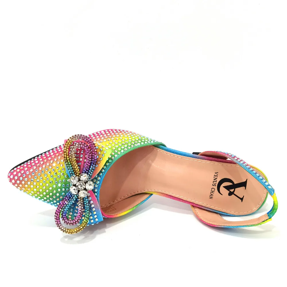 New Arrival Fashion CR920 Italian Shoes and Bag Sets Rainbow Women Wedding Special Appliques for African Lady Sandals Bag