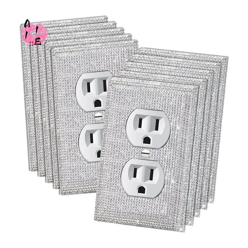 A11E-10 Pack Light Switch Covers And Sockets, Bling Rhinestone Wall Plate Covers, Silver Bling Rhinestone Wall Plate Covers