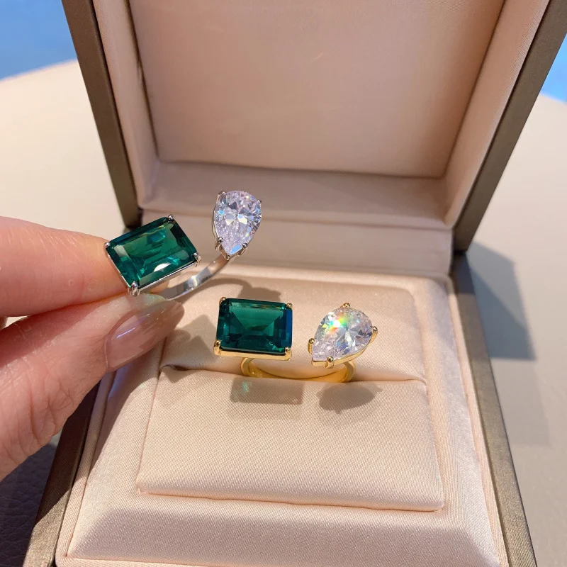 Jewelry European and American Fashion Popular Emerald Adjustable Opening Main Stone White 8*12 Green 9*12