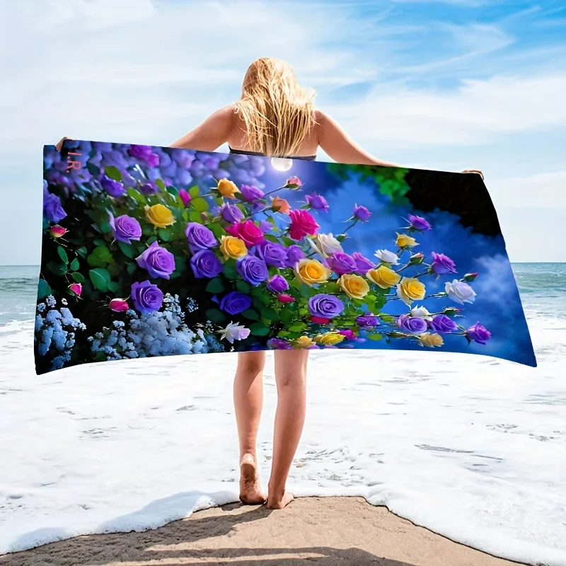 

1pc Vintage Floral Pattern Beach Towel,Suitable for Seaside Beach,Bathroom,Camping Travel, Yoga Fitness Multipurpose Beach Towel