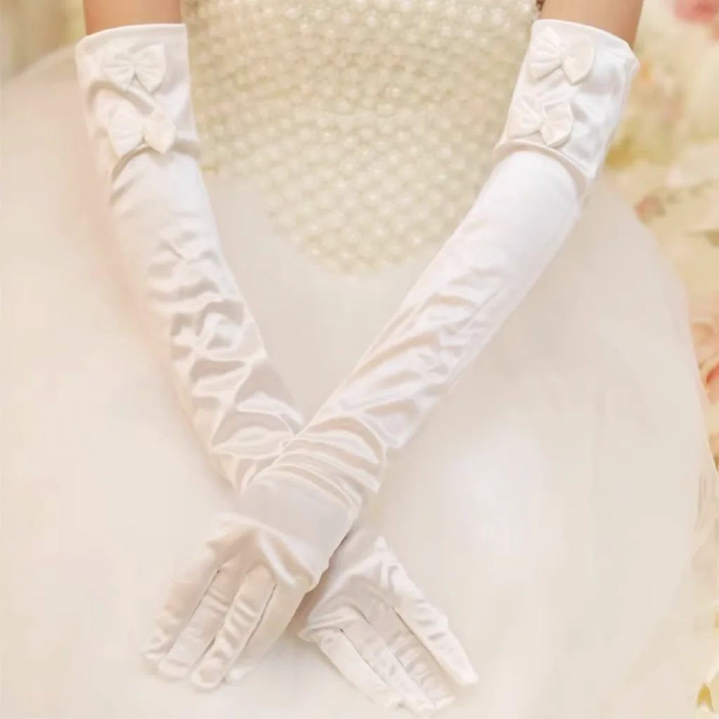 Long Satin Gloves Bowknot Flower Girls Princess Cosplay