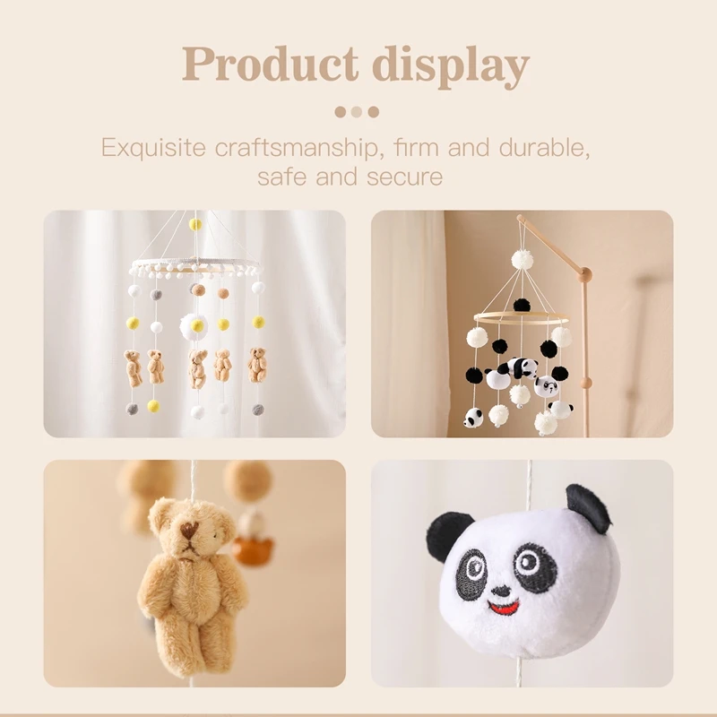 Sonajero de juguete para bebé de 0 a 12 meses, móvil de madera, Panda, oso marrón, caja de música para recién nacido, campana para cama, juguetes colgantes, soporte para brazo ﻿ Regalos para niños