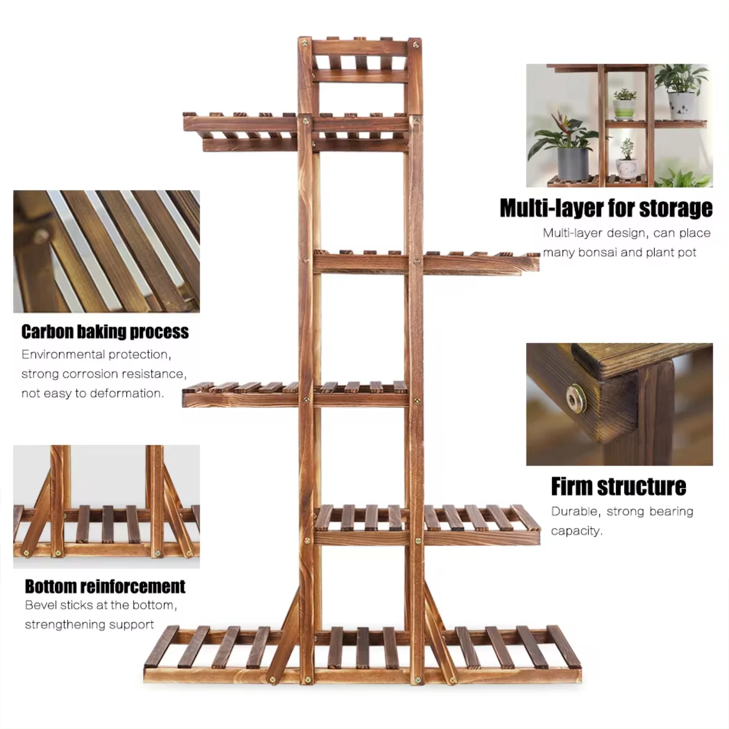 Wood Plant Display Shelf Stand Indoor Outdoor Garden Balcony Flower Pot Rack Living Room  Rack Holder