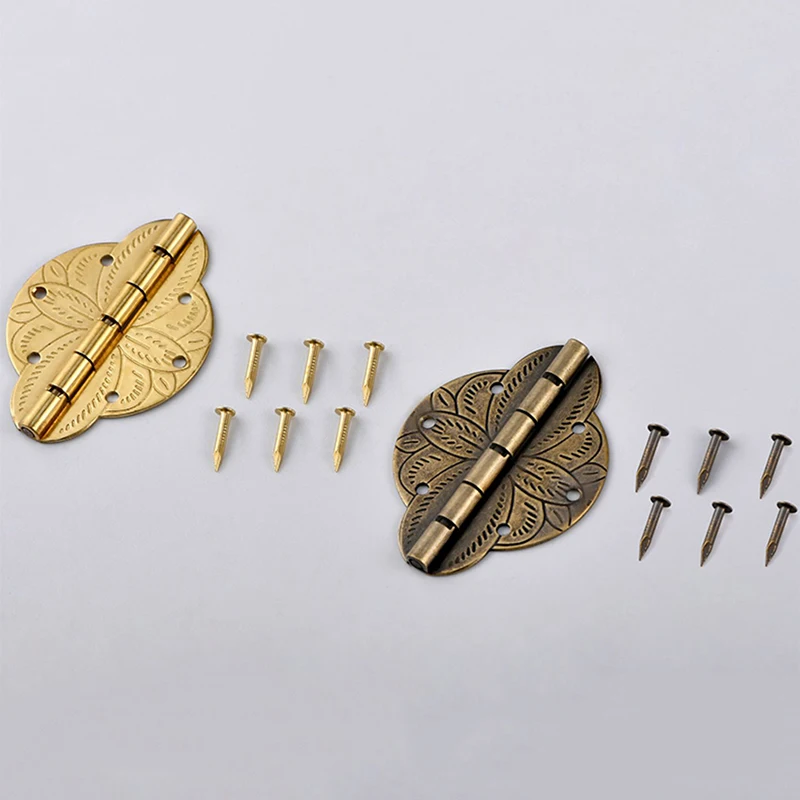 

Classic Retro 100PCS European Antique Pure Brass Cabinet Hinges Wood Cases Jewelry Gift Box Hinges Furniture Mini Hinges+Nails