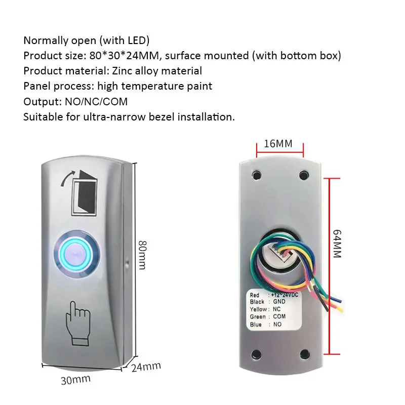 Imagem -06 - Botão de Liberação da Saída da Porta Painel de Liga de Zinco Gate Push Switch para o Sistema de Controle de Acesso da Porta para Abrir a Porta