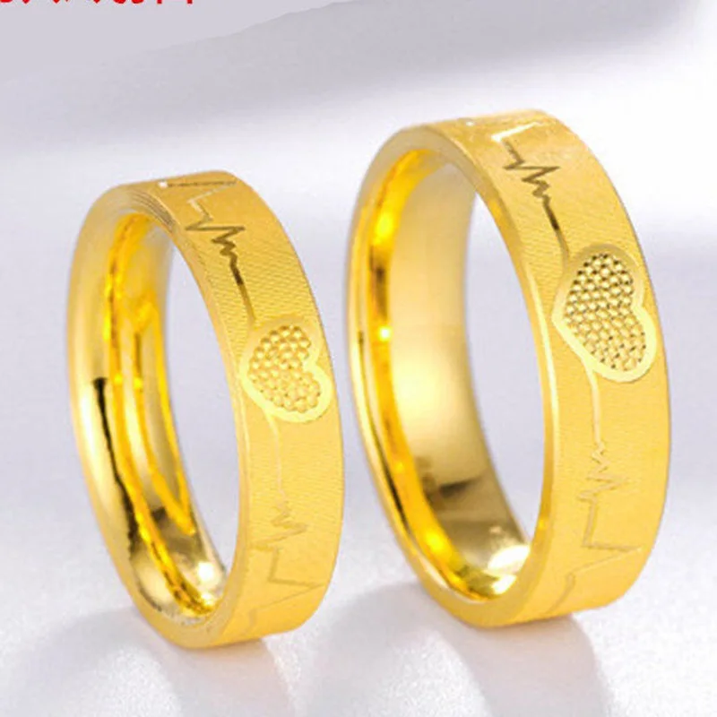 

Male and Female 9999 24K Real GoldCNC Computer Carved Closed Ring Heart Pounding Couple Ring Lovers Wedding Ring