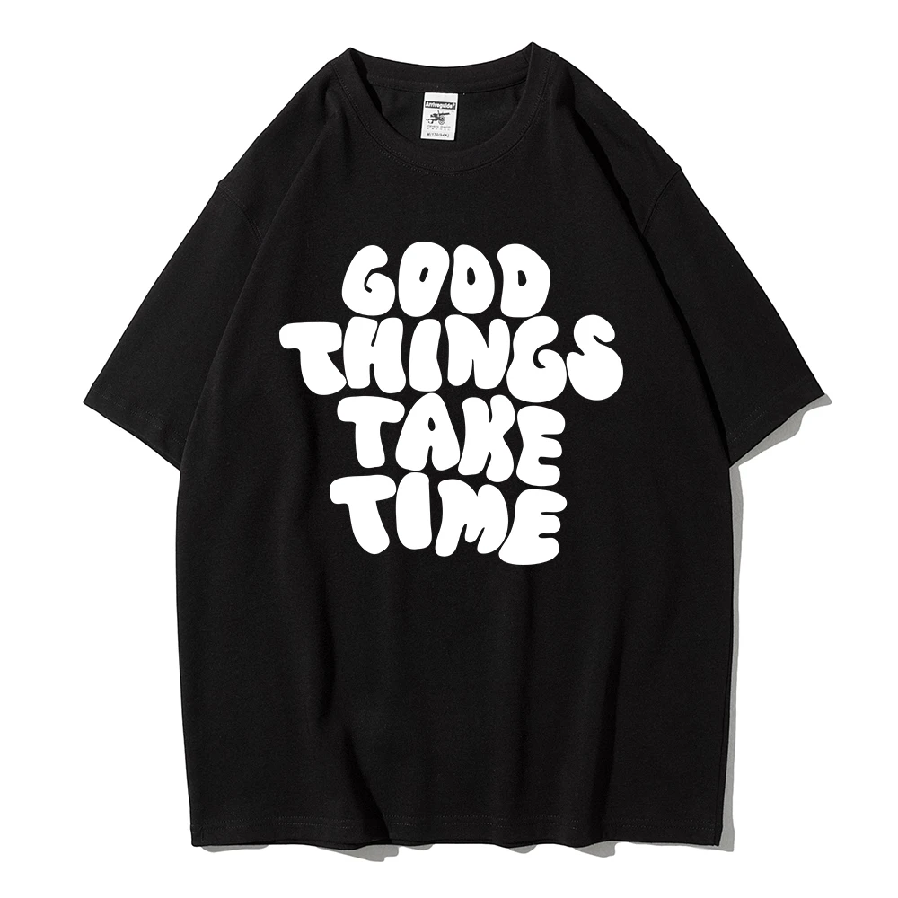 Good Thing Take Time Letter Printing T-Shirts For Women Loose Casual Tshirts Breathable Sports Tops Street Style Tshirts Female