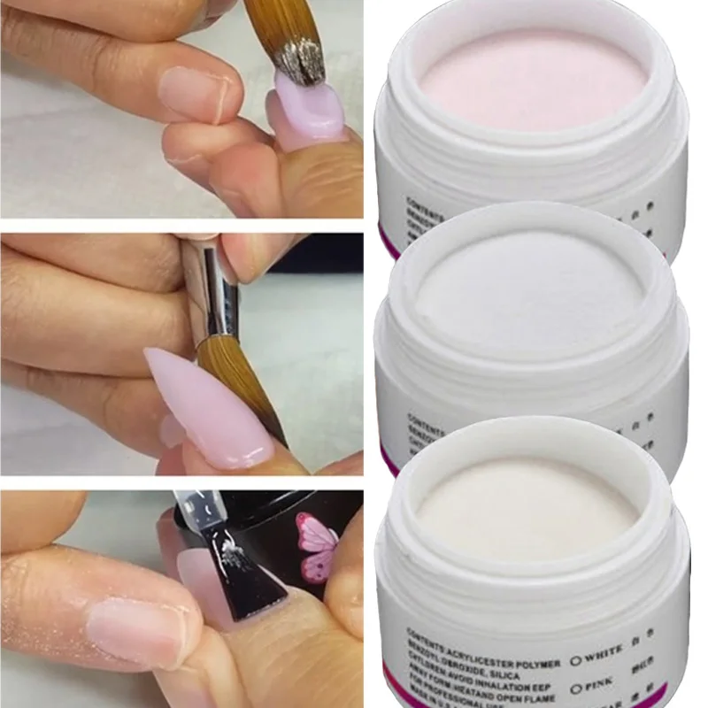 10g/bottle Professional Acrylic Powder Pink/White/Clear Nude Extension Crystal Powder DIY 3IN1 Manicure Polymer Builder Powder